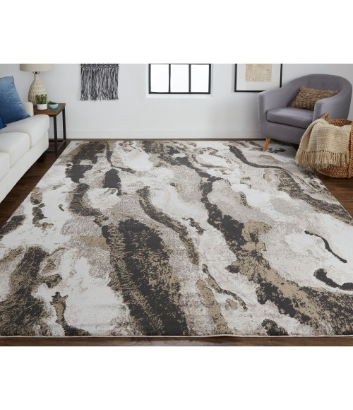 Feizy Vancouver Contemporary Abstract Rug, Charcoal Gray/Beige, 10' x 14' Area Rug