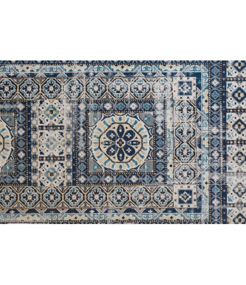 Feizy Nolan Vinatge Style Tribal Kazak Rug, Blue/Vanilla Beige, 12ft-10in x 15ft