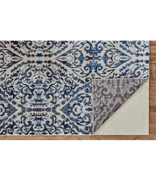 Feizy Milton Bohemian & Eclectic Ikat, Blue/Ivory/Black, 8'-9" x 8'-9" Round Rug