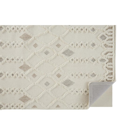 Anica Area Rug Feizy Anica Moroccan Wool Rug w/Ornamental Diamonds, Ivory/Tan, 4ft x 6ft Accent Rug