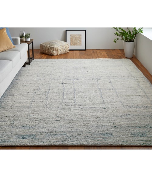 Feizy Navaro Scandinavian Distressed, Ivory/Gray/Blue, 9' x 9' Round Rug
