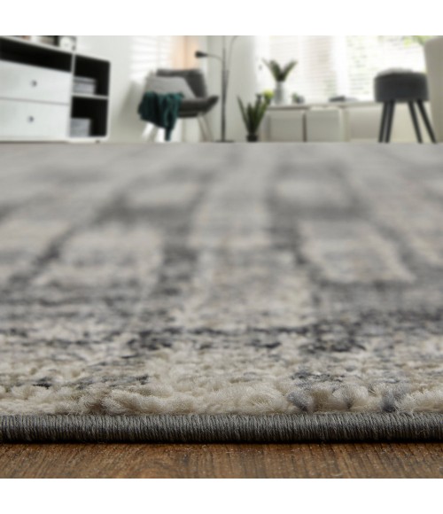 Feizy Kano Industrial Geometric, Gray/Black/Ivory, 8'-9" x 8'-9" Round Rug