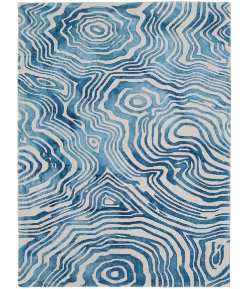 Lorrain Area Rug Feizy Lorrain Bohemian & Eclectic Abstract, Blue/Ivory, 10' x 10' Round Rug