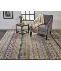 Feizy Payton Global Stripes, Tan/Orange/Blue, 9'-6" x 13'-6" Area Rug