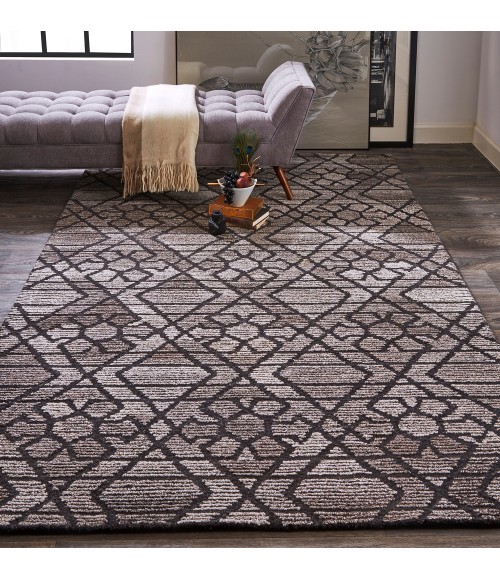 Asher Area Rug Feizy Asher Scandinavian Geometric, Taupe/Black/Gray, 9' x 12' Area Rug