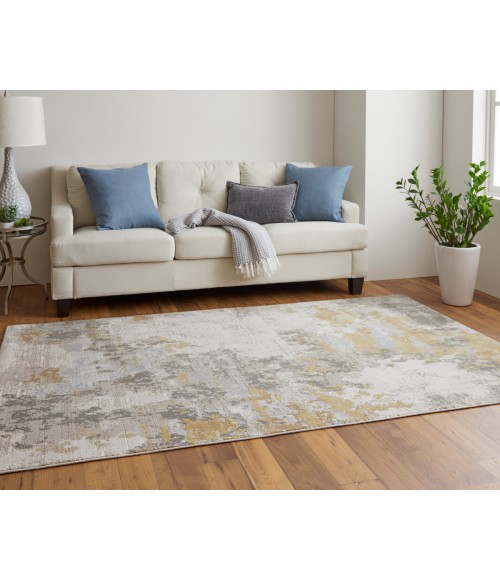 Waldor Area Rug Feizy Waldor Luxury & Glam Abstract, Ivory/Gold/Gray, 6'-7" x 9'-6" Area Rug