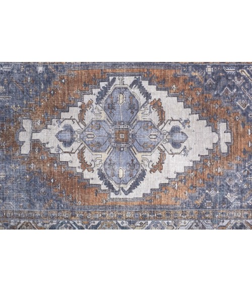Feizy Percy Vintage Medallion Area Rug, Navy/Mocha/Light Gray, 5ft-3in x 7ft-6in