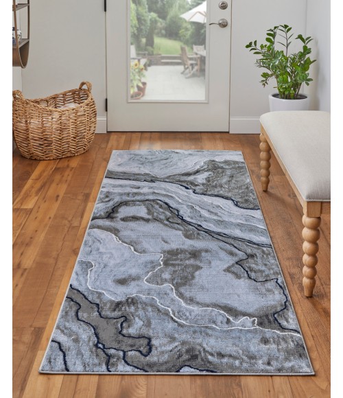 Gaspar Area Rug Feizy Gaspar Industrial Abstract, Taupe/Gray/Blue, 2'-10" x 8' Runner