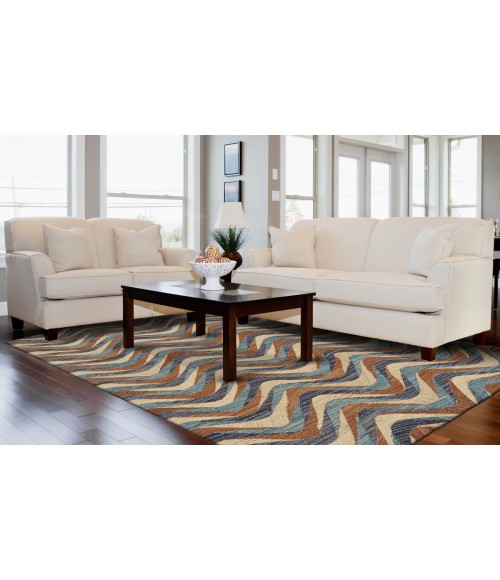Feizy Bermuda Casual Geometric, Blue/Brown/Ivory, 5' x 8' Area Rug