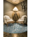 Feizy Keats Bohemian & Eclectic Distressed, Blue/Taupe/Ivory, 8'-9" x 8'-9" Round Rug