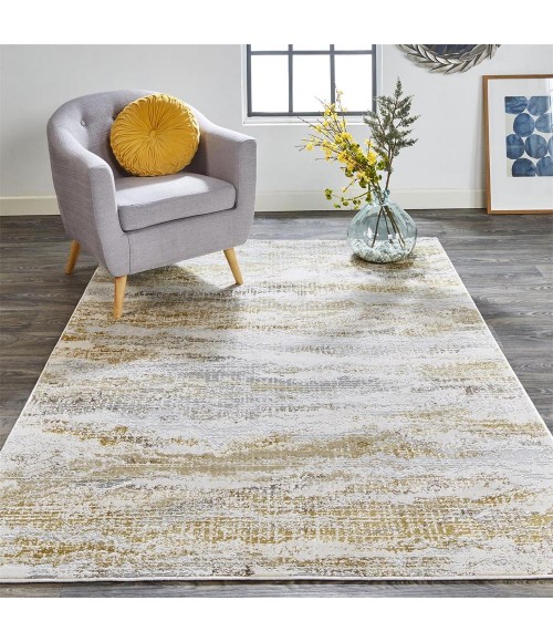 Aura Area Rug Feizy Aura Industrial Abstract, Gold/Gray/Ivory, 3'-11" x 6' Accent Rug