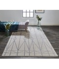 Feizy Micah Mid-Century Modern Geometric, White/Silver/Gray, 8' x 11' Area Rug