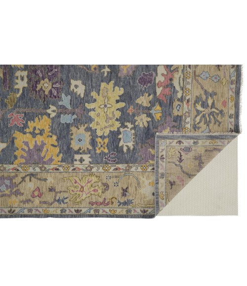 Feizy Karina Luxe Hand Knot Botanical Rug, Blue/Wheat Beige, 2ft-6in x 8ft-Runner