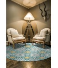 Feizy Keats Casual Abstract, Blue/Ivory/Yellow, 8'-9" x 8'-9" Round Rug