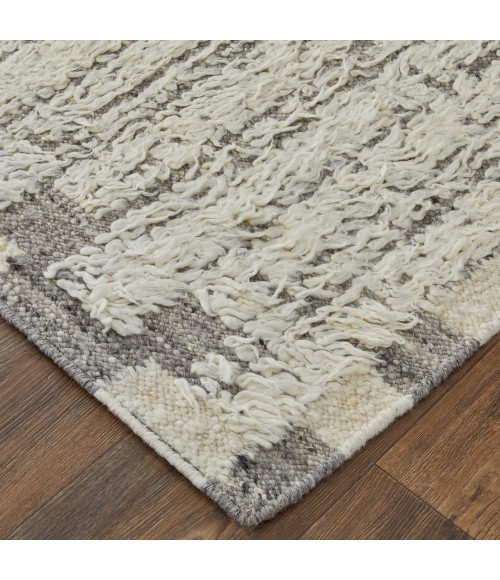 Ashby Area Rug Feizy Ashby Casual Stripes, Ivory/Gray, 9' x 9' Round Rug