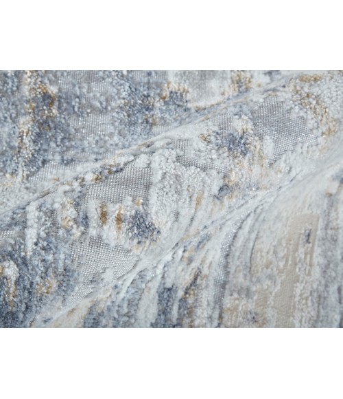 Laina Area Rug Feizy Laina Industrial Abstract, Ivory/Gray/Blue, 3' x 10' Runner