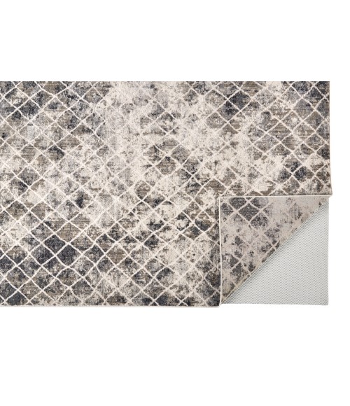 Kano Area Rug Feizy Kano Casual Diamond, Ivory/Gray/Taupe, 8'-9" x 8'-9" Round Rug