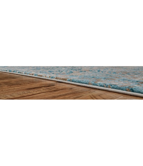 Feizy Keats Bohemian & Eclectic Distressed, Blue/Taupe/Ivory, 8'-9" x 8'-9" Round Rug