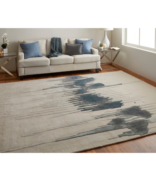 Feizy Anya Industrial Abstract, Ivory/Blue/Gray, 5' x 8' Area Rug