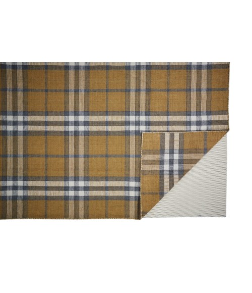 Feizy Crosby Eco-Friendly PET Dhurrie, Golden/Denim Blue,8ft x 10ft Area Rug