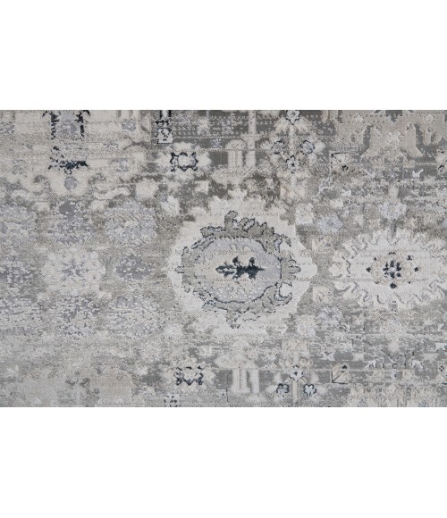 Feizy Macklaine Distressed Metallic Rug, Ivory/Silver Gray, 5ft x 8ft Area Rug
