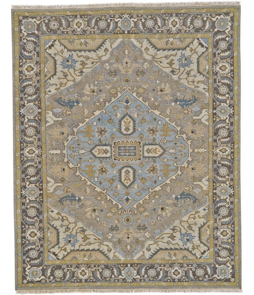 Goshen Area Rug Feizy Goshen Classic Medallion, Taupe/Tan/Blue, 5'-6" x 8'-6" Area Rug