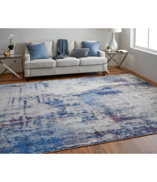 Feizy Edgemont Casual Abstract, Ivory/Blue, 6'-7" x 9'-6" Area Rug