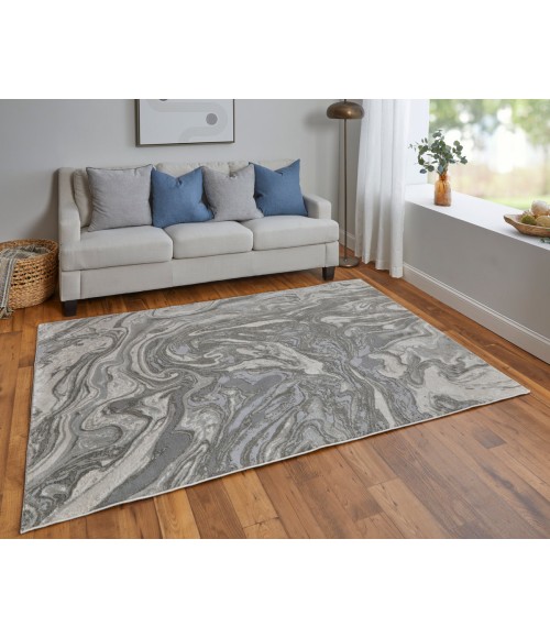 Prasad Area Rug Feizy Prasad Casual Watercolor, Gray/Ivory/Silver, 8' x 11' Area Rug