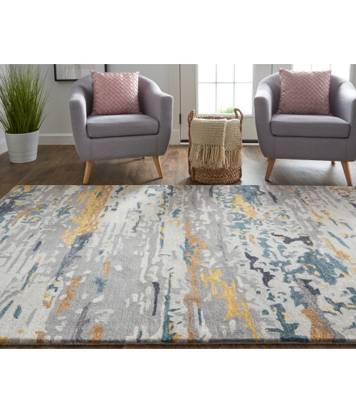 Feizy Everley Casual Abstract, Gray/Yellow/Blue, 12' x 15' Area Rug