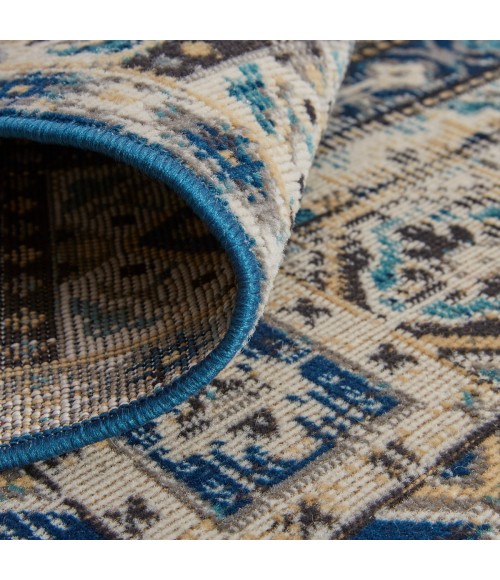 Feizy Nolan Vinatge Style Tribal Kazak Rug, Blue/Vanilla Beige, 12ft-10in x 15ft