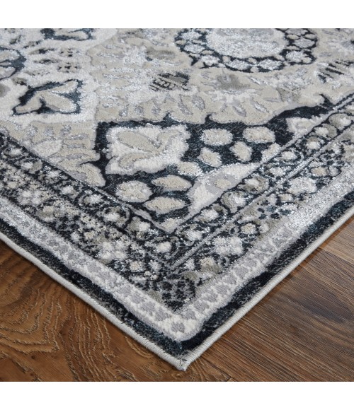 Feizy Macklaine Transitional Metallic Rug, Ivory/Black/Silver, 12ft x 15ft Area Rug