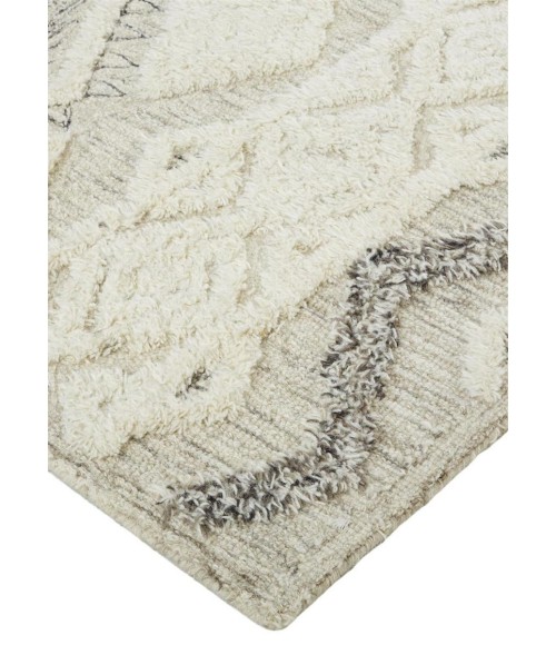 Feizy Anica Moroccan Wool Tufted Rug, Moroccan Style, Ivory/Gray, 8ft x 10ft Area Rug