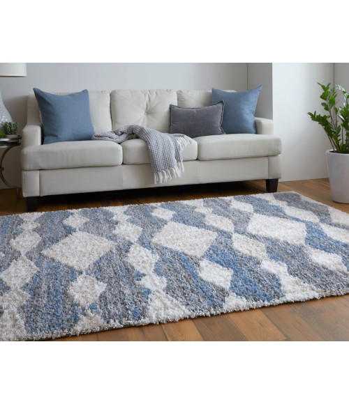 Feizy Mynka Bohemian & Eclectic Diamond, Ivory/Gray/Blue, 2' x 3' Accent Rug