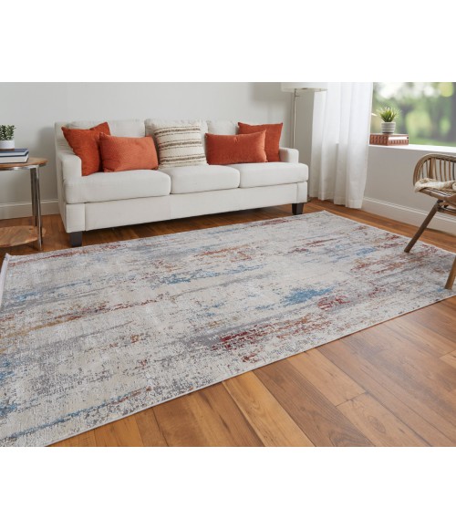 Cadiz Area Rug Feizy Cadiz Industrial Abstract, Gray/Red/Blue, 12' x 18' Area Rug