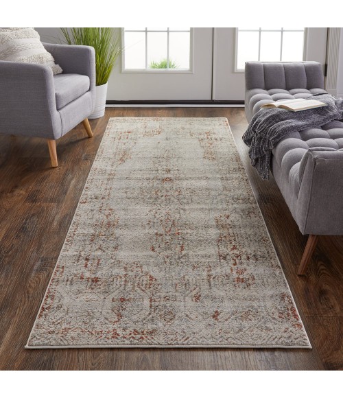 Feizy Kaia Casual Distressed, Tan/Ivory/Orange, 2'-6" x 12' Runner