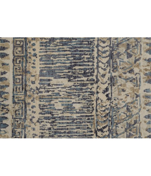Feizy Palomar Luxe Hand-Knot Abstract Area Rug, Denim Blue/Beige, 5x6in x 8x6in