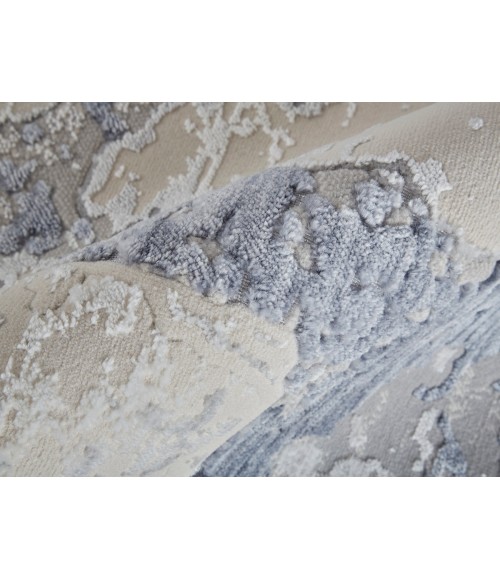Feizy Laina Casual Abstract, Ivory/Blue, 7'-10" x 9'-6" Area Rug