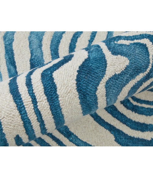 Lorrain Area Rug Feizy Lorrain Bohemian & Eclectic Abstract, Blue/Ivory, 10' x 10' Round Rug