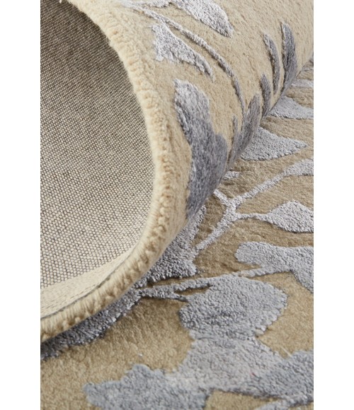 Feizy Bella High/Low Floral Wool Rug, Latte/Silver Gray, 2ft - 6in x 8ft, Runner