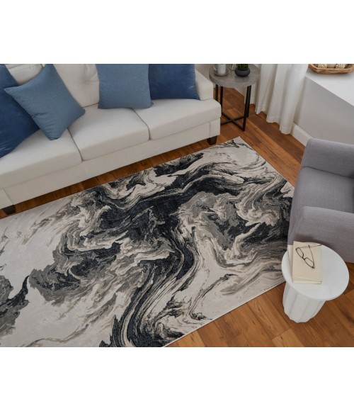 Micah Area Rug Feizy Micah Industrial Abstract, Ivory/Black/Taupe, 2'-10" x 7'-10" Runner