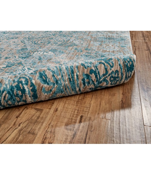 Feizy Keats Bohemian & Eclectic Distressed, Blue/Taupe/Ivory, 8'-9" x 8'-9" Round Rug