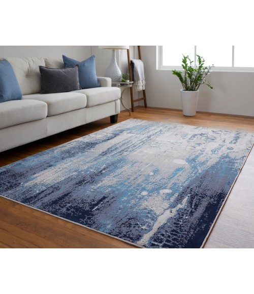 Feizy Indio Industrial Abstract, Ivory/Blue/Black, 3'-11" x 6' Accent Rug