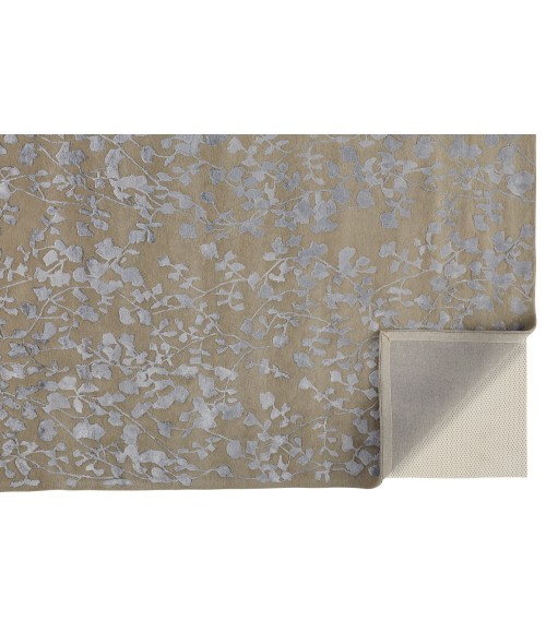 Feizy Bella High/Low Floral Wool Rug, Latte/Silver Gray, 2ft - 6in x 8ft, Runner