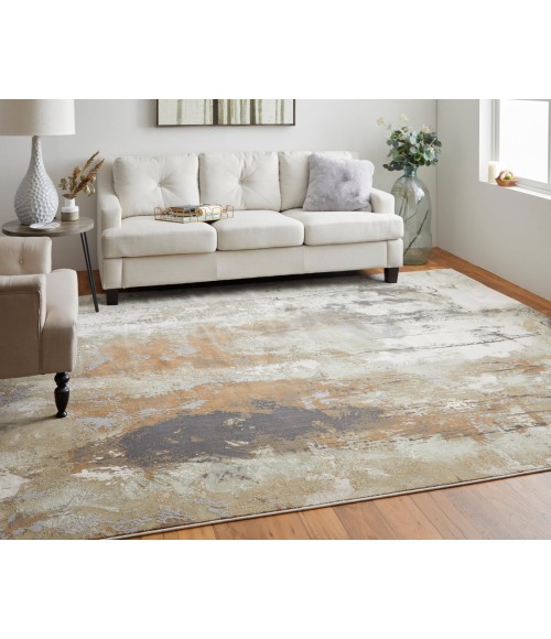 Feizy Clio Industrial Abstract, Orange/Purple/Green, 9' x 12' Area Rug