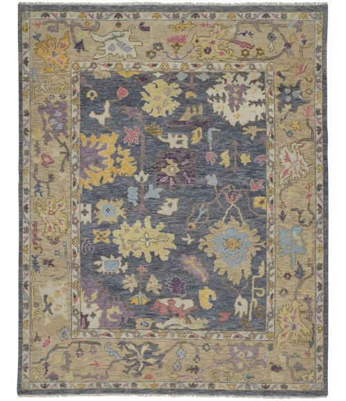 Feizy Karina Hand-Knotted Botanical Area Rug, Blue/Wheat Beige, 5ft-6in x 8ft-6in
