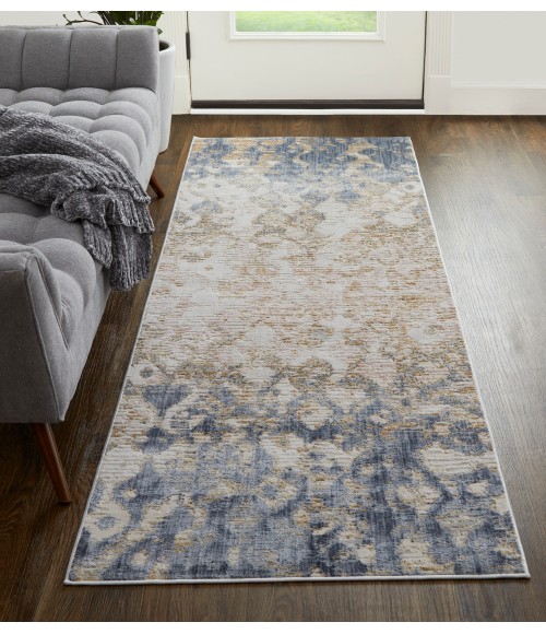 Laina Area Rug Feizy Laina Industrial Gradient & Ombre, Tan/Ivory/Blue, 3' x 12' Runner