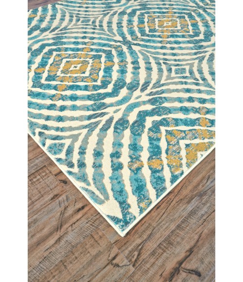 Feizy Keats Casual Abstract, Blue/Ivory/Yellow, 8'-9" x 8'-9" Round Rug