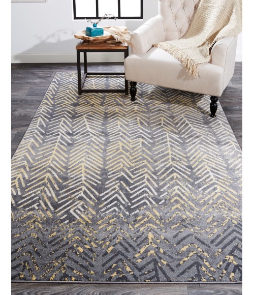 Feizy Bleecker Bohemian & Eclectic Chevron, Gray/Yellow/White, 8' x 8' Round Rug