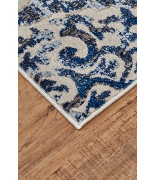 Feizy Milton Bohemian & Eclectic Ikat, Blue/Ivory/Black, 8'-9" x 8'-9" Round Rug