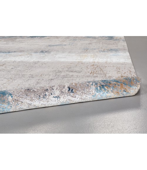 Feizy Cadiz Industrial Abstract, Ivory/Blue/Gold, 9'-9" x 13'-2" Area Rug